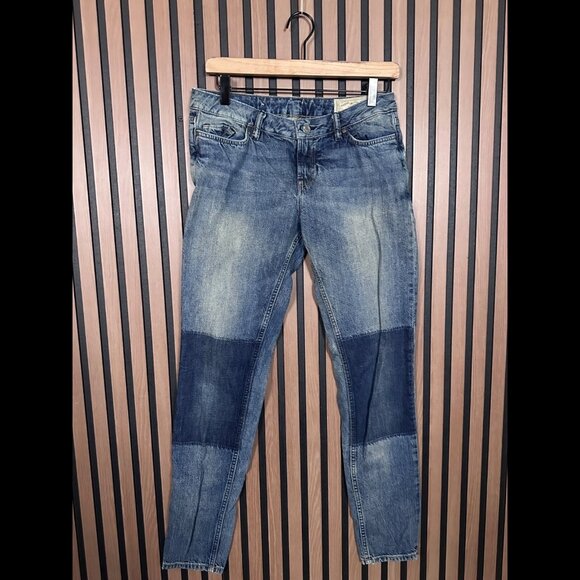 AllSaints Jeans 30W Womens Blue Casey Straight Dirty Denim Patch - Picture 1 of 8